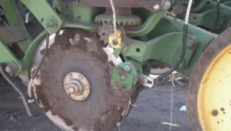 Planter set for in-furrow fertilizer placement.