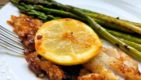 Honey-Garlic Butter Lemon Walleye with Asparagus 