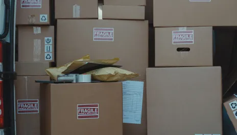Stacks of cardboard boxes.