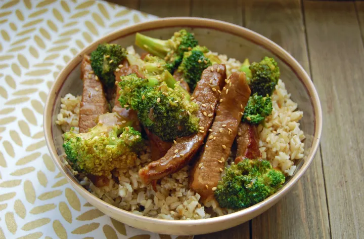 Korean beef and broccoli in a bowl