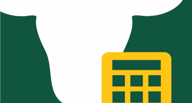 App icon with yellow calculator and white cow head