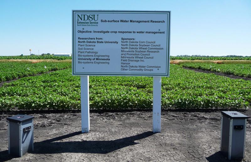 NDSU tile drainage research plots. Note the water level control boxes.