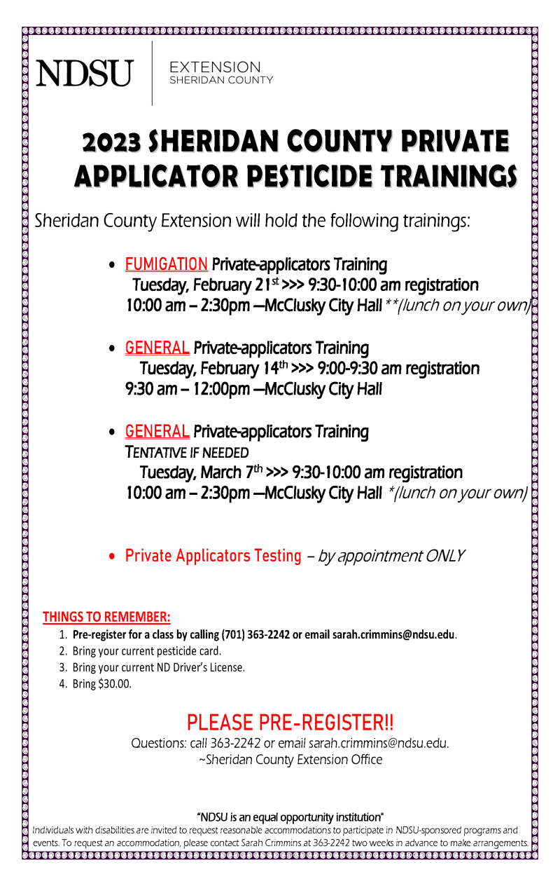 Sheridan County Pesticide Trainings