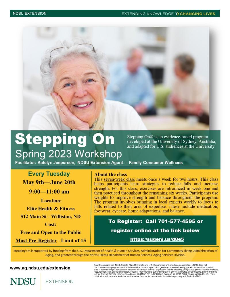 Flyer regardingi Spring Stepping On Workshop - NDSU Extension Williams County May 9 through June 20, 2023