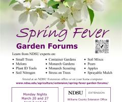 Flyer JPG of Spring Fever Garden Forum March 20 - April 10 NDSU Extension Webinar and in person sessions