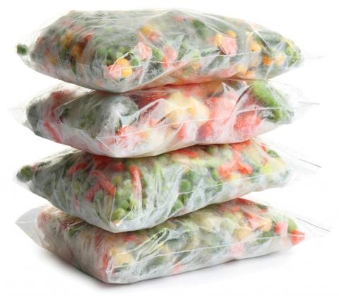 frozen vegetables in clear plastic bags