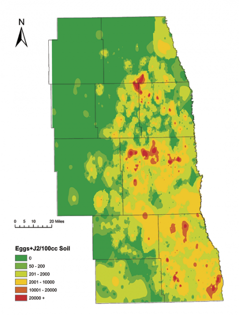 Figure 11. Cumulative distribution and egg level of soybean cyst nematode in southeast and east central North Dakota received though the NDSC / NDSU sampling program in 2013-2021.