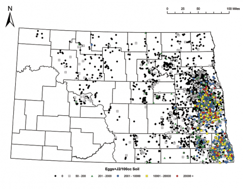 Figure 9. Cumulative distribution and egg levels of soybean cyst nematode in North Dakota received though the NDSC / NDSU sampling program 2013-2021. 