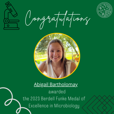 image announcing Abigail Bartholomay being awarded the 2023 Berdell Funke Medal of Excellence in Microbiology