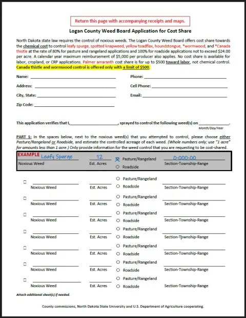 2026 Spring Cost Share Example Form