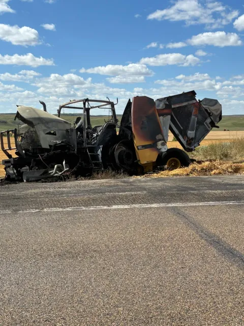 Tractor and baler after fire