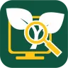 App icon with yellow computer and magnifying glass and crop leaves