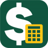 An app icon with a green background with a small calculator in yellow and a larger dollar sign in white.