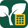 App icon with white crop leaves and yellow calculator