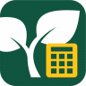 an app icon with a green background and icons representing a yellow calculator and a white plant
