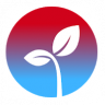 The NDAWN Inversion app icon is a white silhouette of a small plant against a circle-shaped background with a gradient that starts red at the top fades to sky blue at the bottom