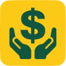 A icon showing cupped hands below a dollar sign representing financial support.
