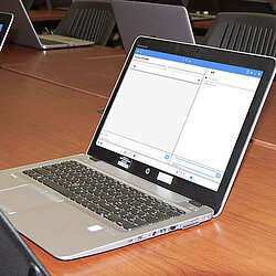 computer showing virtual meeting software