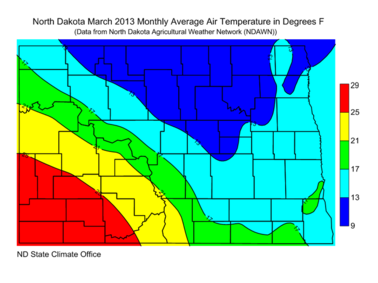 March Average Air Temperatures (F)