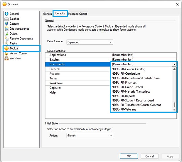 Image 2: Options window showing Default settings