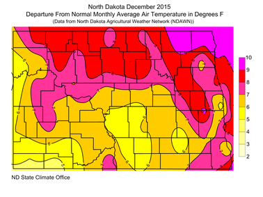December Departure from Average Temperature