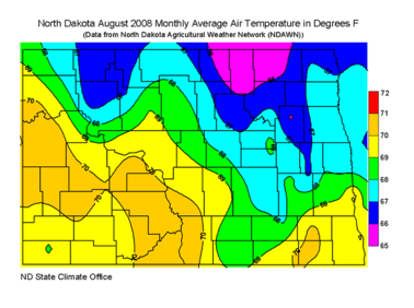 August Average Air Temperatures (F)