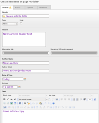 General tab of news article record