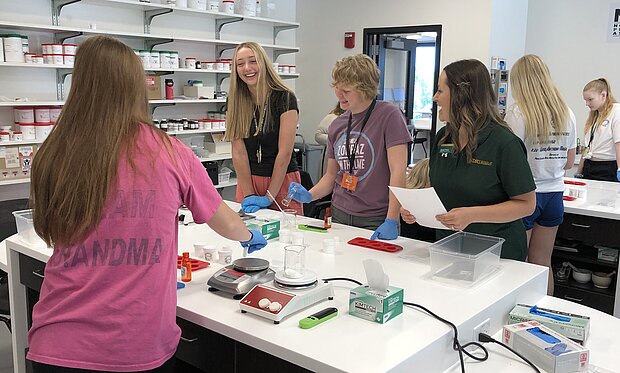 Photo of HOPE Camp participants in pharmacy lab