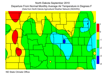 September Departure From Normal Average Air Temperatures (F)