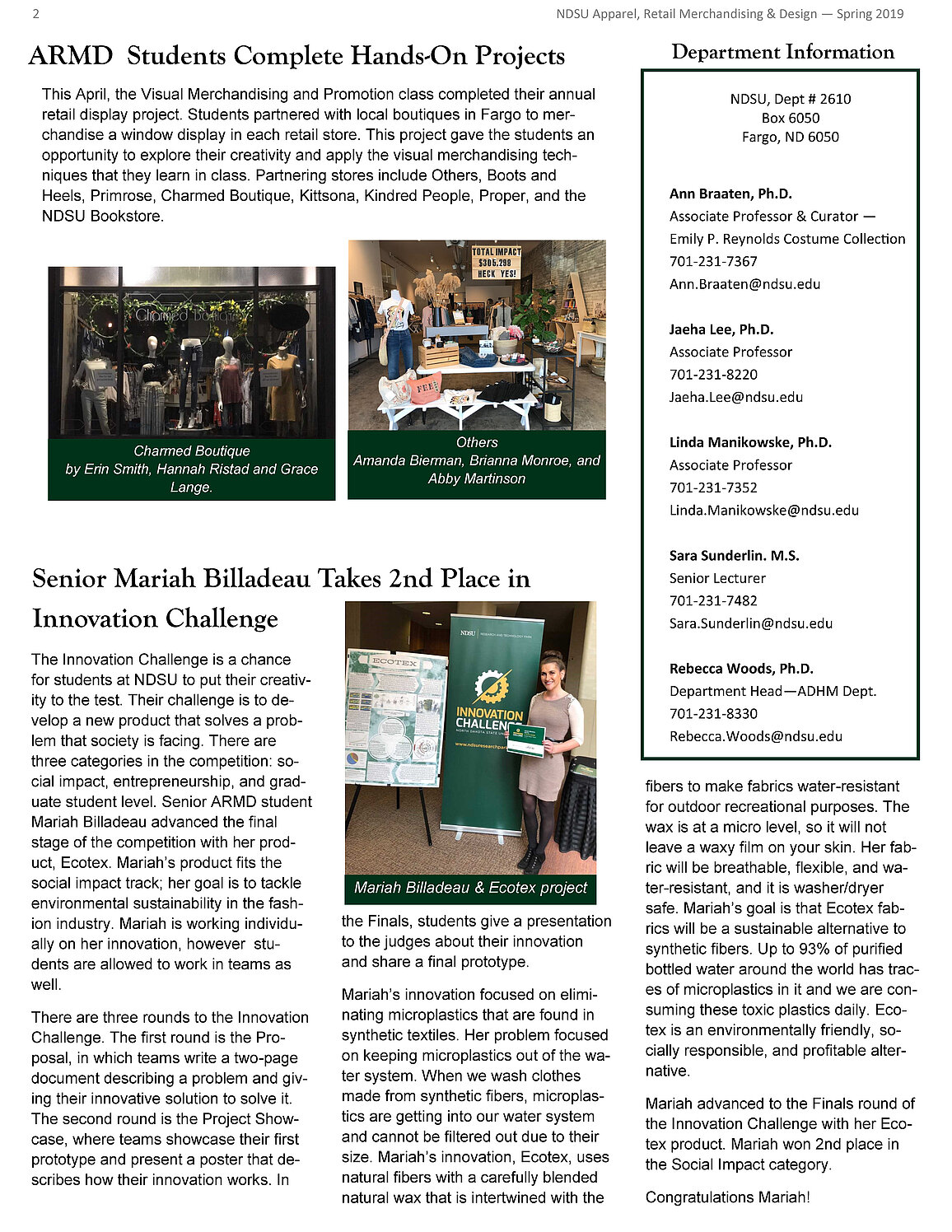 Page two of newsletter