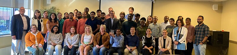 Picture of Pharmaceutical Sciences department with President Cook, Provost Fitzgerald, and Vice Provost Bilen-Green