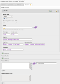 Relations tab of news article record (images, media)