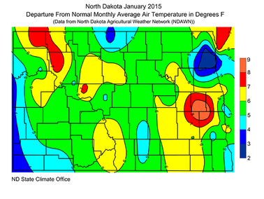 January Departure from Average Temperature