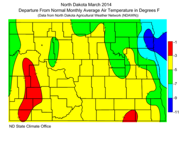 March Departure From Normal Average Air Temperatures (F)