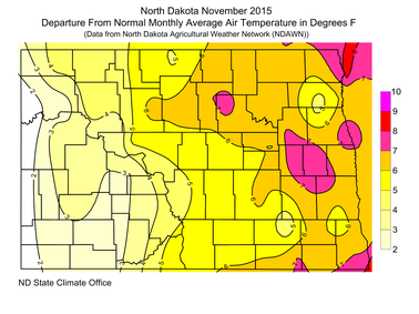 November Departure from Average Temperature