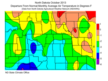 October Departure From Normal Average Air Temperatures (F)