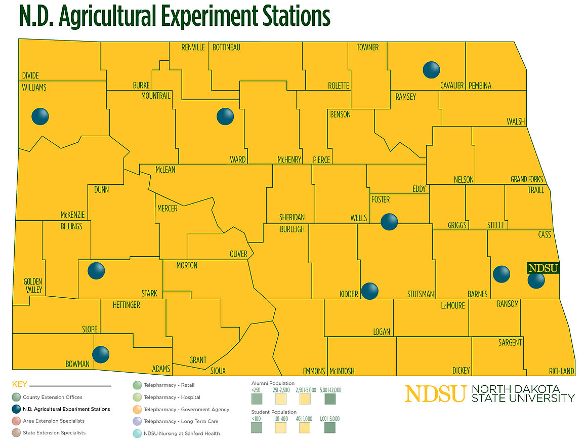 N.D. Agricultural Experiment Stations map