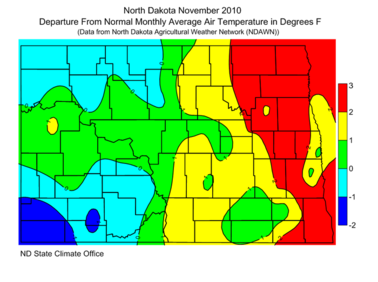 November Departure From Normal Average Air Temperatures (F)