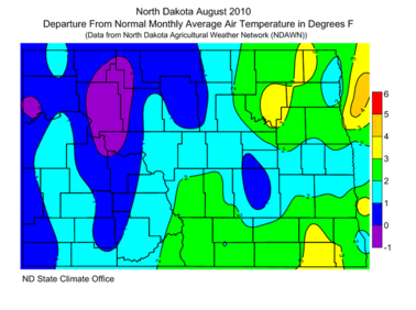 August Departure From Normal Average Air Temperatures (F)