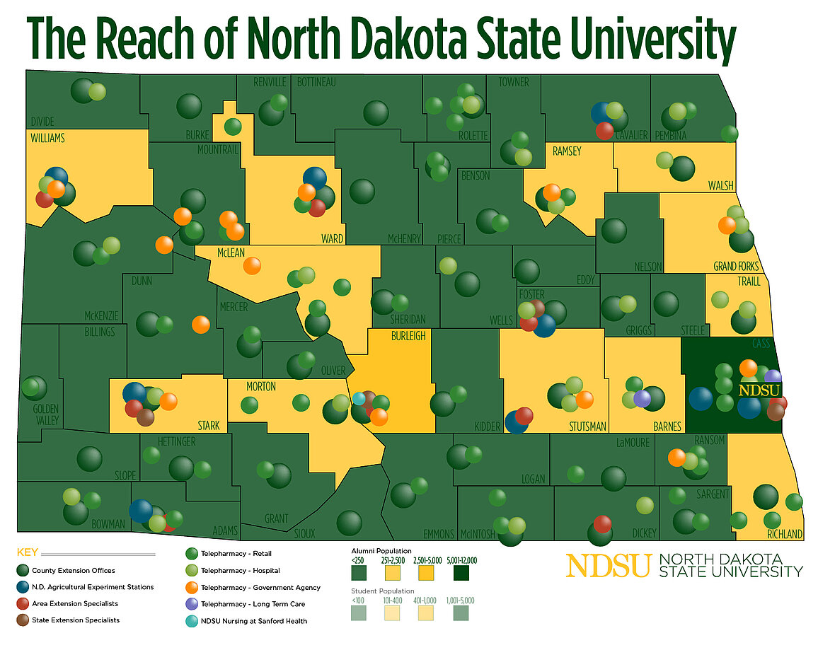 Reach of NDSU map