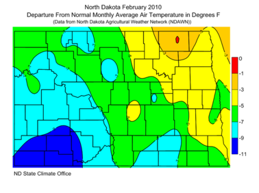 February Departure From Normal Average Air Temperatures (F)