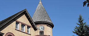 NDSU's Old Main building roof line.