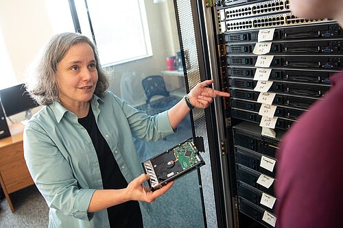 Anne Denton talks about data storage in her lab.
