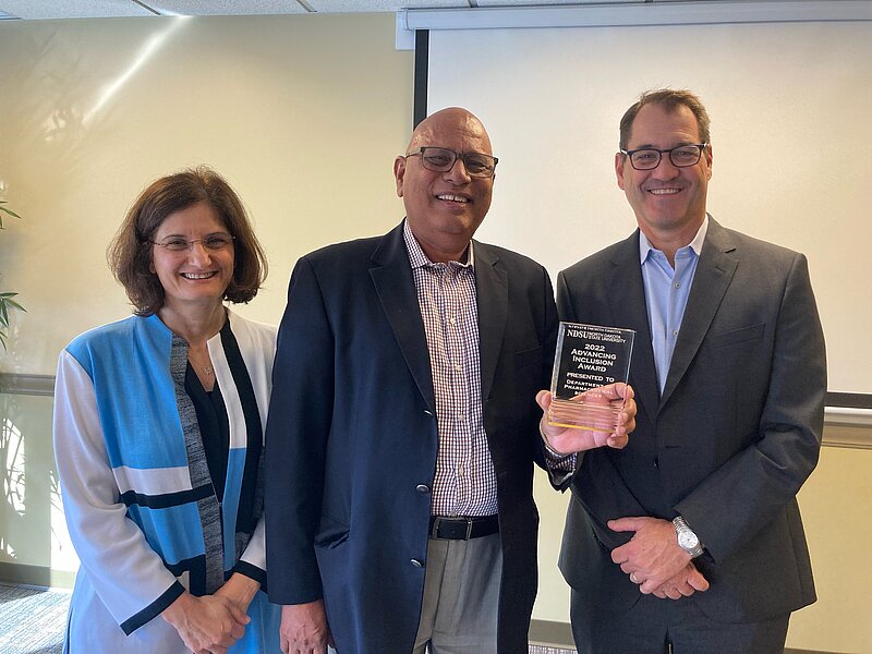 Picture of Vice Provost Bilen-Green, Chair Singh, and President Cook