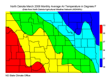 March Average Air Temperatures (F)