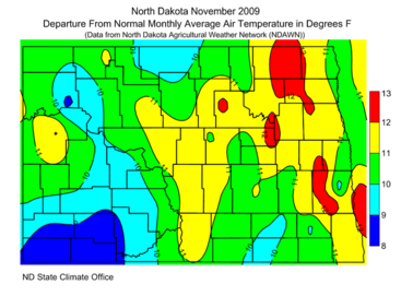 November Departure From Normal Average Air Temperatures (F)