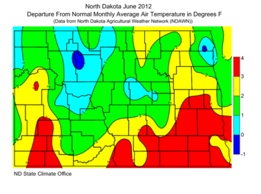 June Departure From Normal Average Air Temperatures (F)