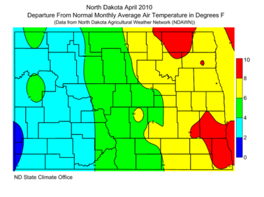 April Departure From Normal Average Air Temperatures (F)