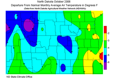 October Departure From Normal Average Air Temperature (F)
