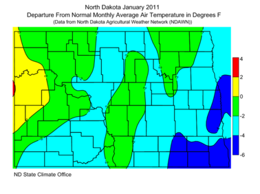 January Departure From Normal Average Air Temperatures (F)